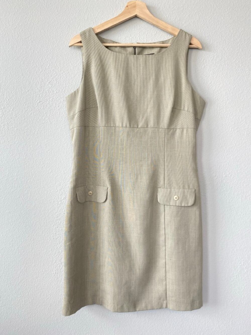 Vintage B Moss Tailor Sleeveless Sheath Dress 14 Gray Glen Plaid Office 80s 90s